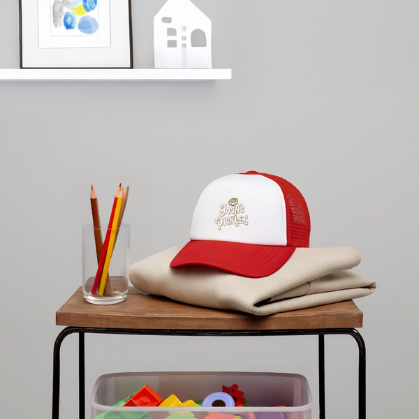 Josh's Pickles Logo Youth Trucker Hat - white/red