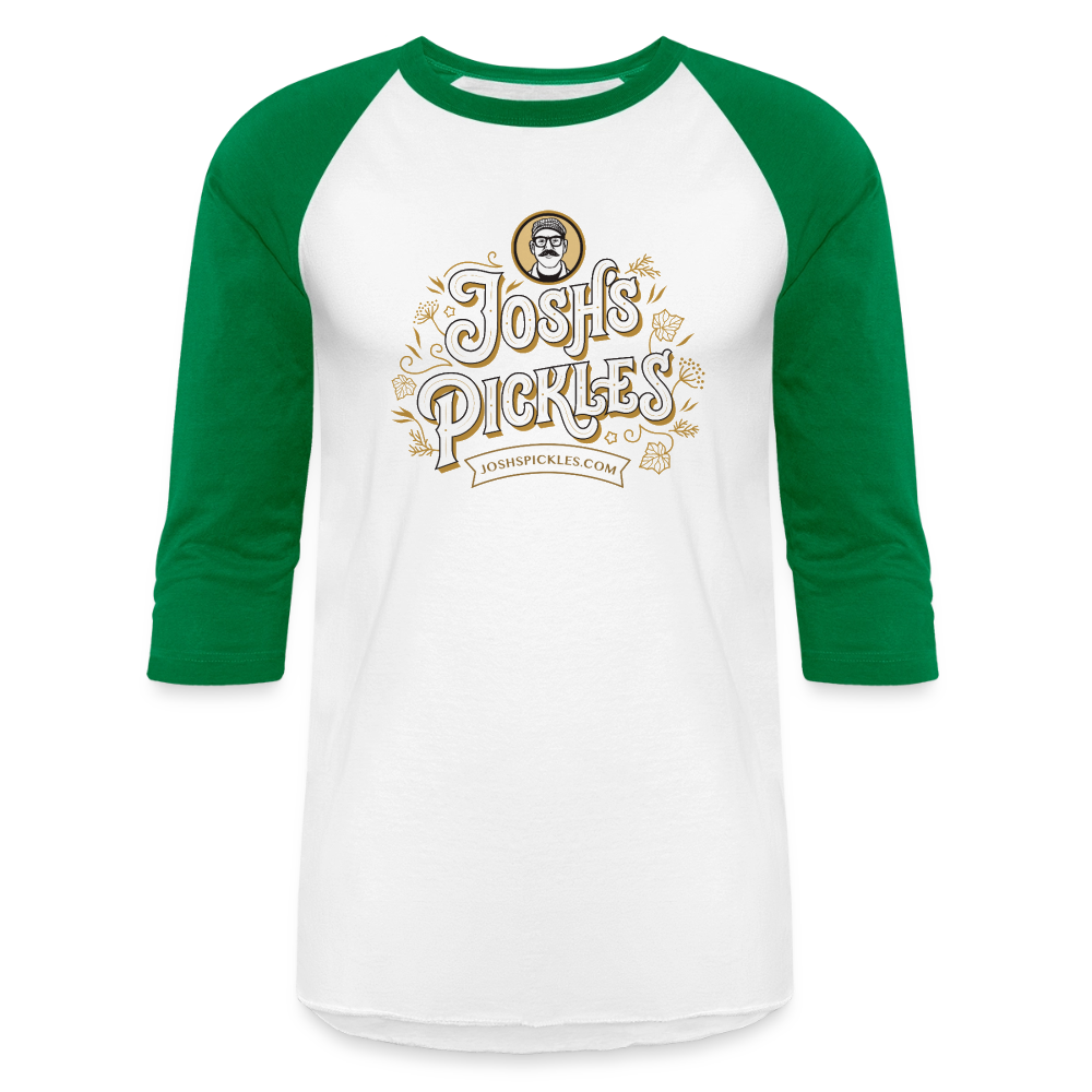 Josh's Pickles Logo 3/4-Sleeve Baseball T-Shirt - white/kelly green
