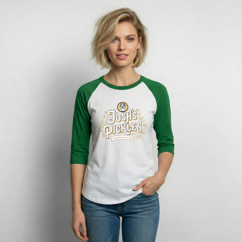 Josh's Pickles Logo 3/4-Sleeve Baseball T-Shirt - white/kelly green