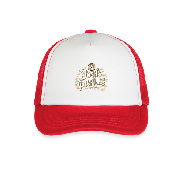 Josh's Pickles Logo Kid's Trucker Cap - white/red