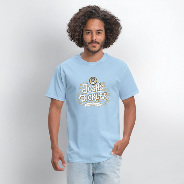 Josh's Pickles Logo 100% Cotton T-Shirt - powder blue