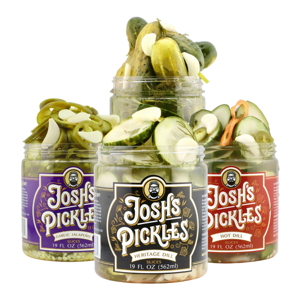 Four-jar Variety Starter Pack with Heritage Dill, Hot Dill, and Jalapeño pickles, open
